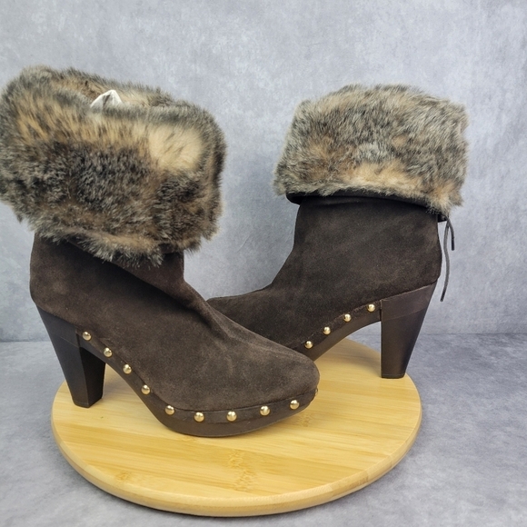 Michael Kors Brown Parker Faux Fur Leather high heels Booties Size 9M - Picture 12 of 14